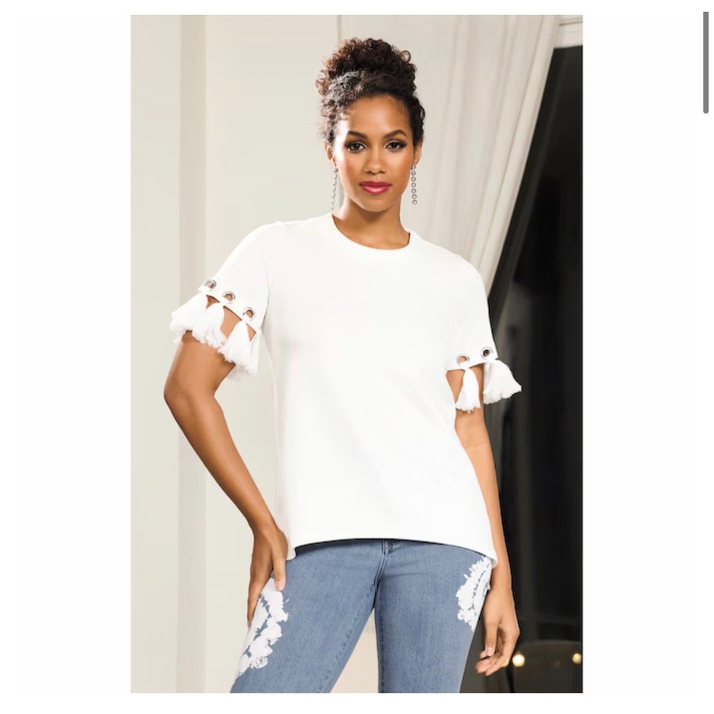 Ashro Quincy Tassel Tunic Top – White – Women's‎ 1X – NWOT
